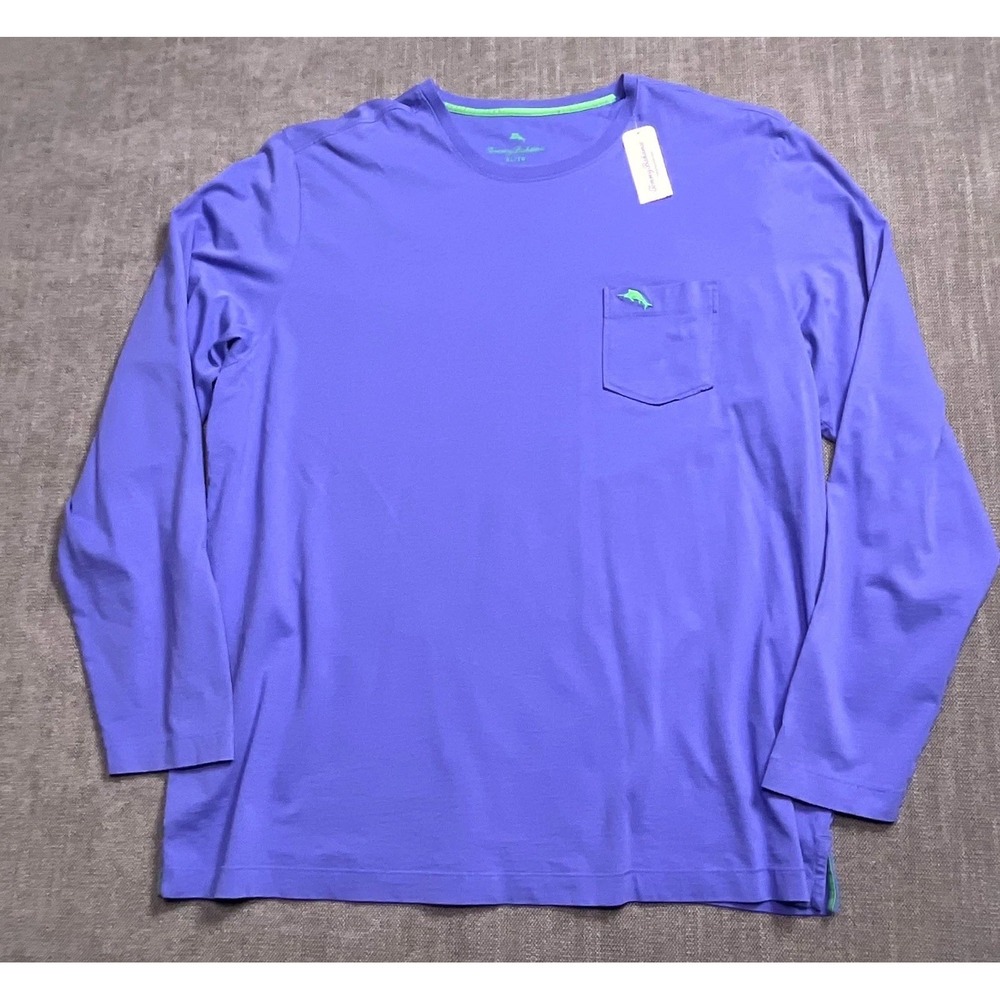 Tommy Bahama Bali Skyline Shirt Mens XL Purple Pima Cotton Pocket Single Stitch